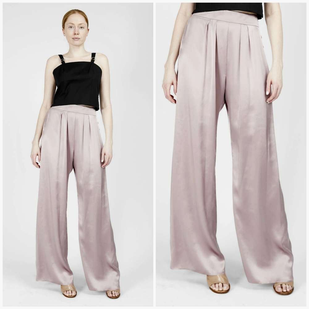 Lena Satin Wide Leg Pants in Soft Pink